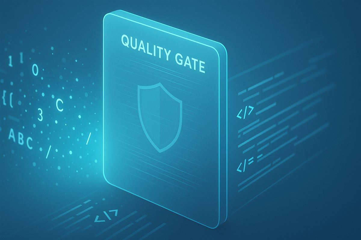 A digital gate checkpoint filtering code through quality validation before reaching the developer